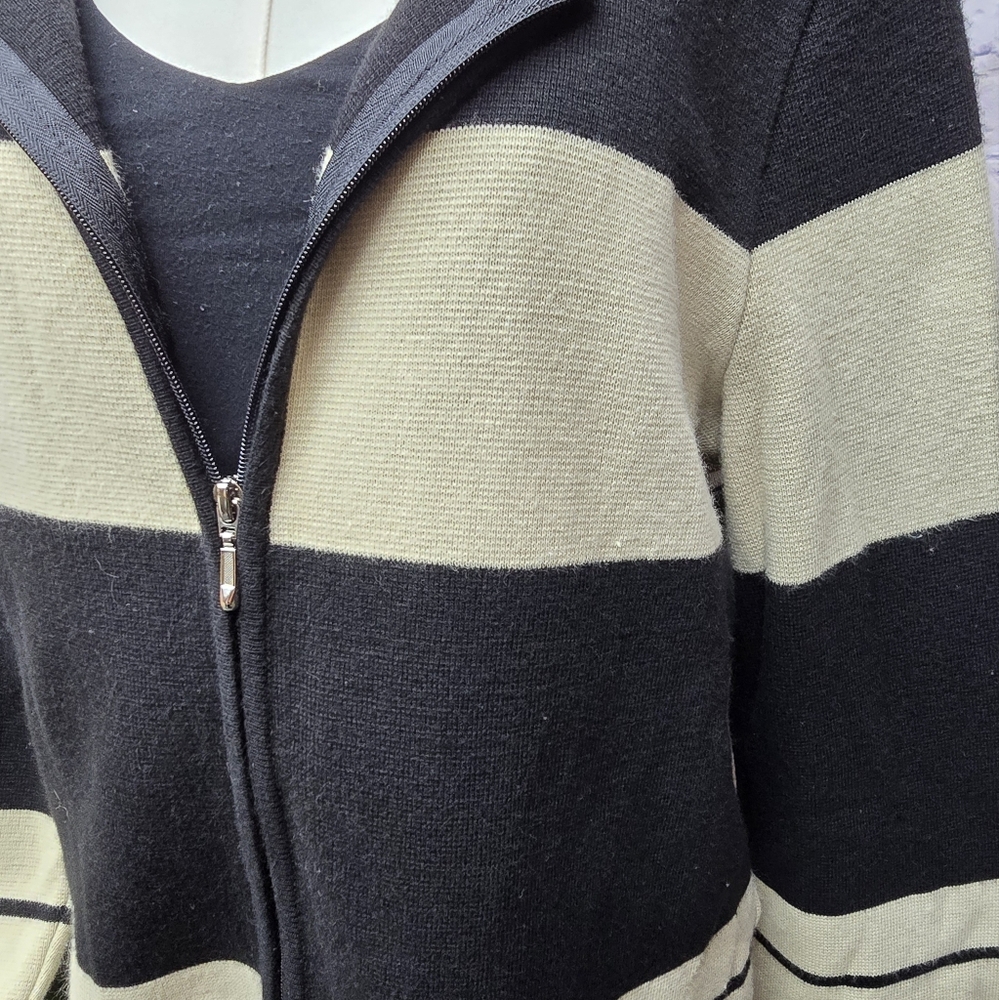 90s Kathie Lee Collection Striped Zip Up Cardigan - Picture 2 of 4